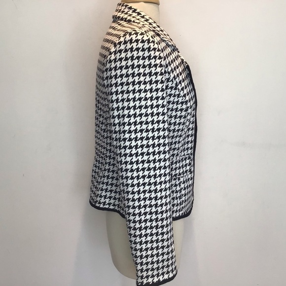 Black/White houndstooth lined knit one button black trim Donna Moore jacket M - Picture 3 of 11